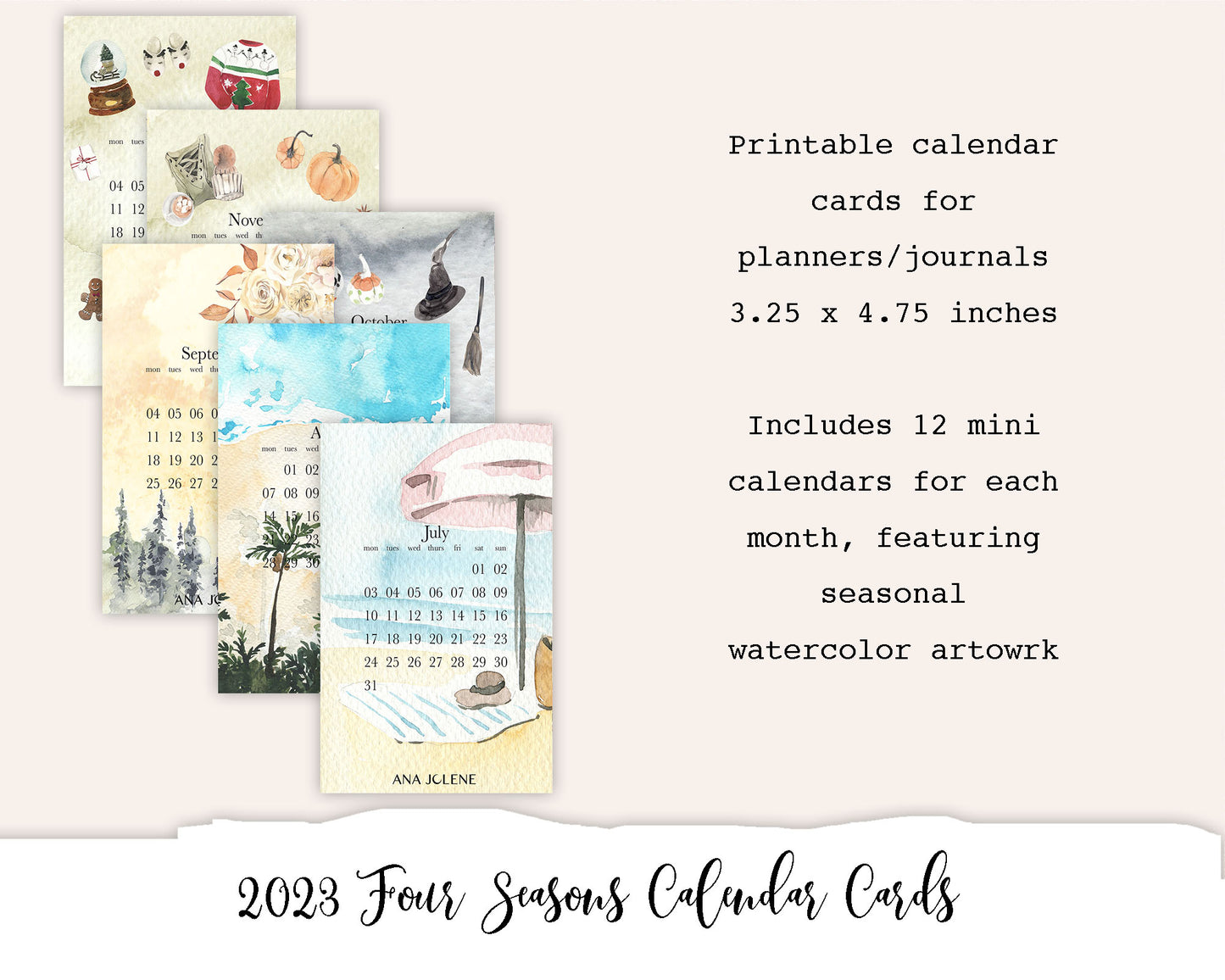 2023 Four Seasons Calendar Journal Cards Printable
