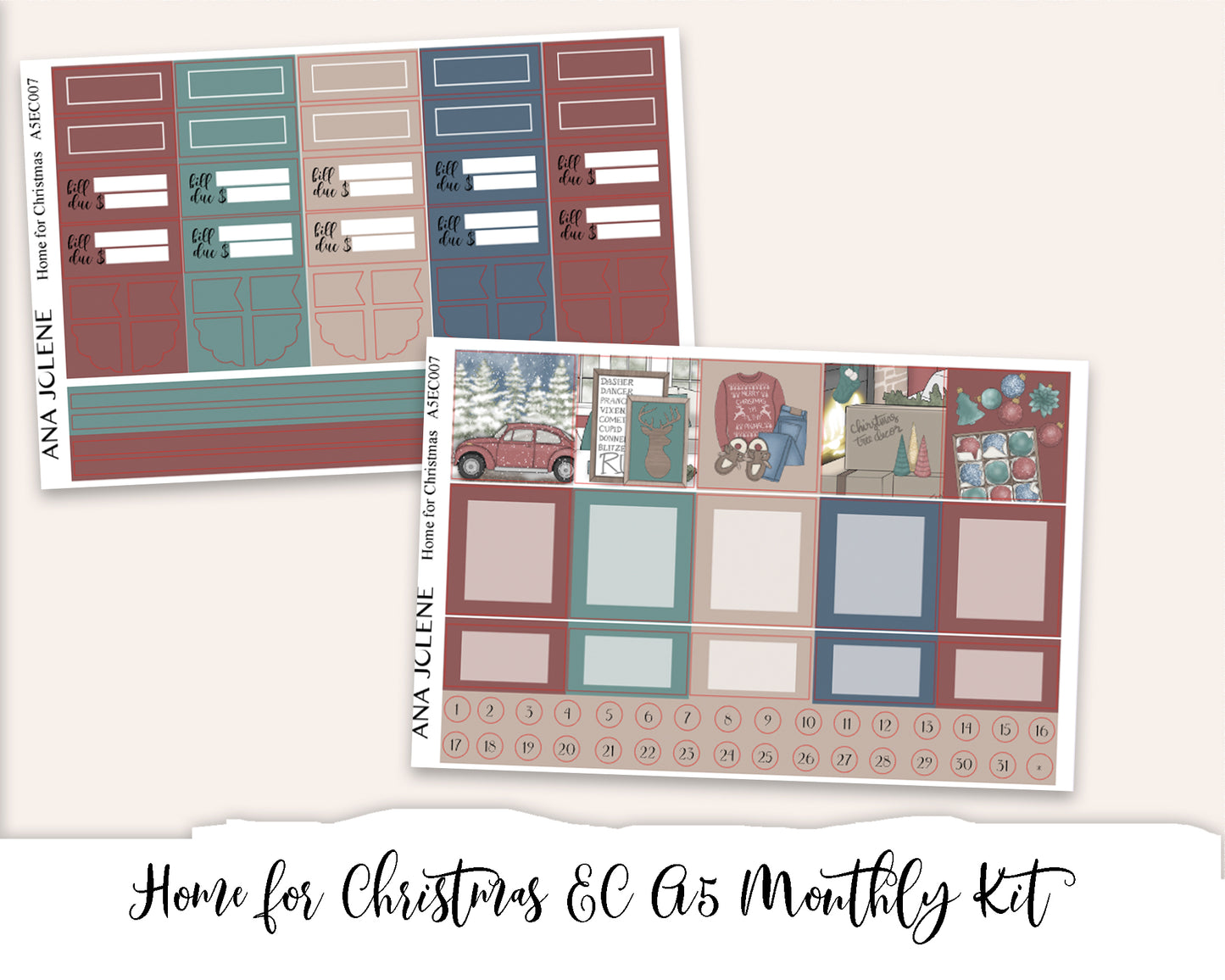 HOME FOR CHRISTMAS EC A5 Monthly Planner Sticker Kit