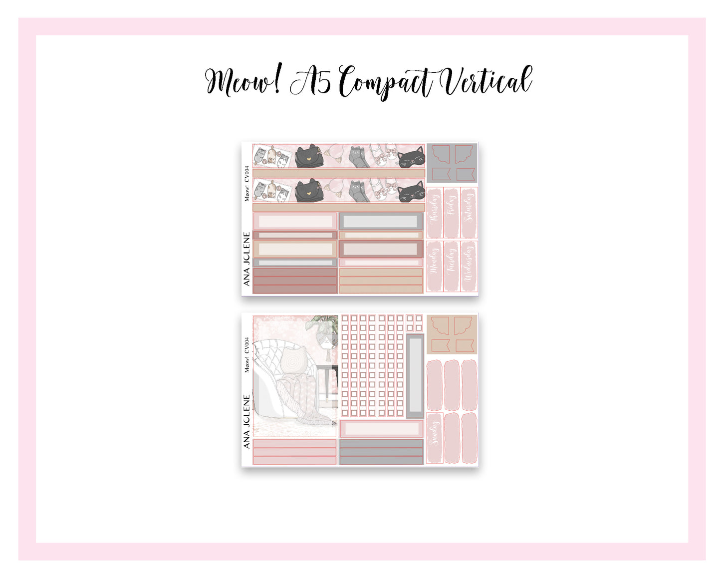 MEOW! EC A5 Compact Vertical Planner Sticker Kit (Erin Condren Life Planner)