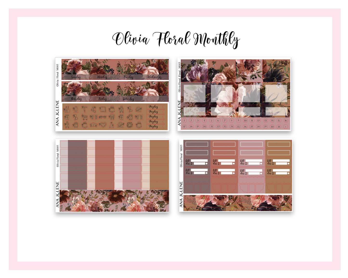 OLIVIA FLORAL Monthly Planner Sticker Kit (A5Wide)