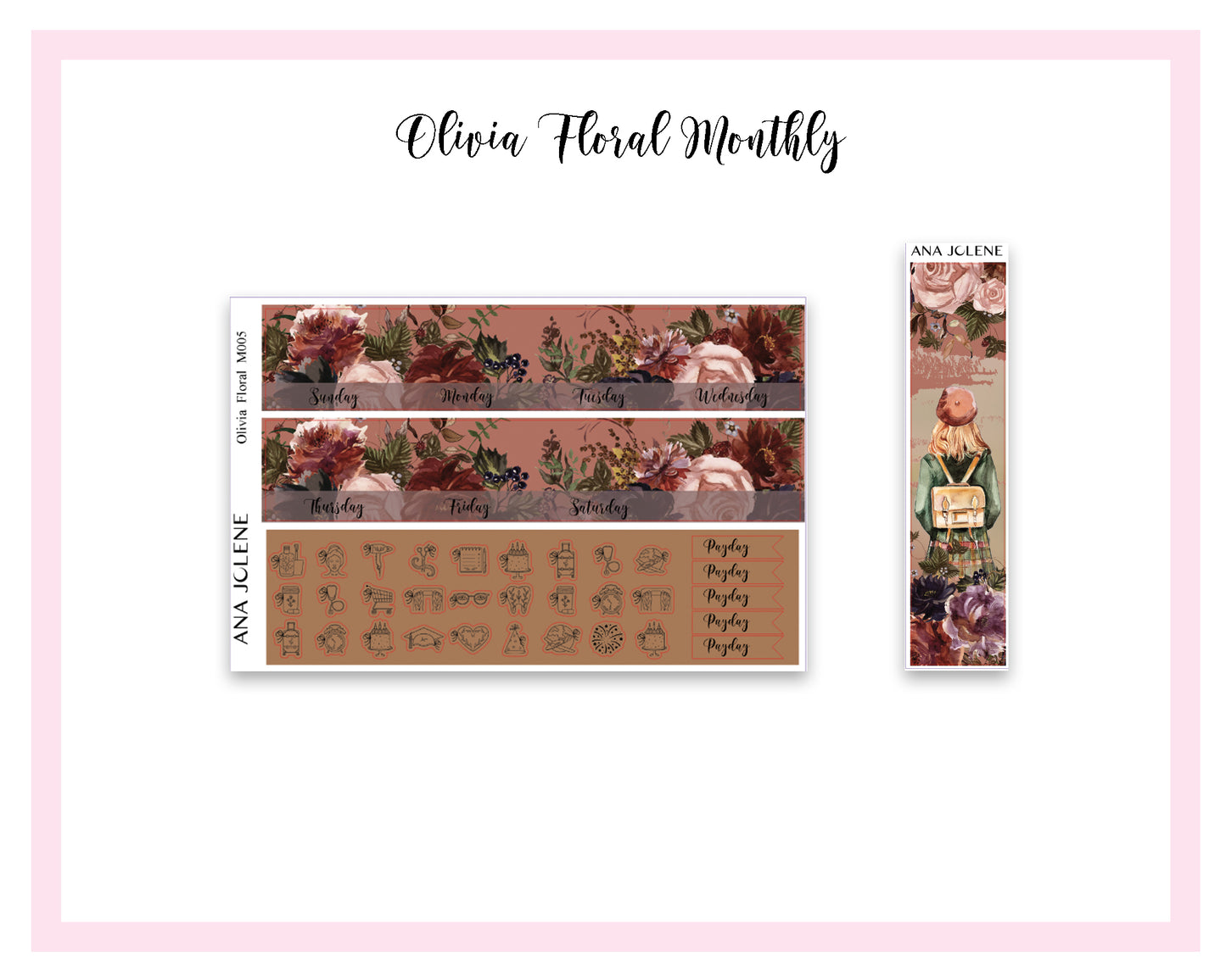 OLIVIA FLORAL Monthly Planner Sticker Kit (A5Wide)