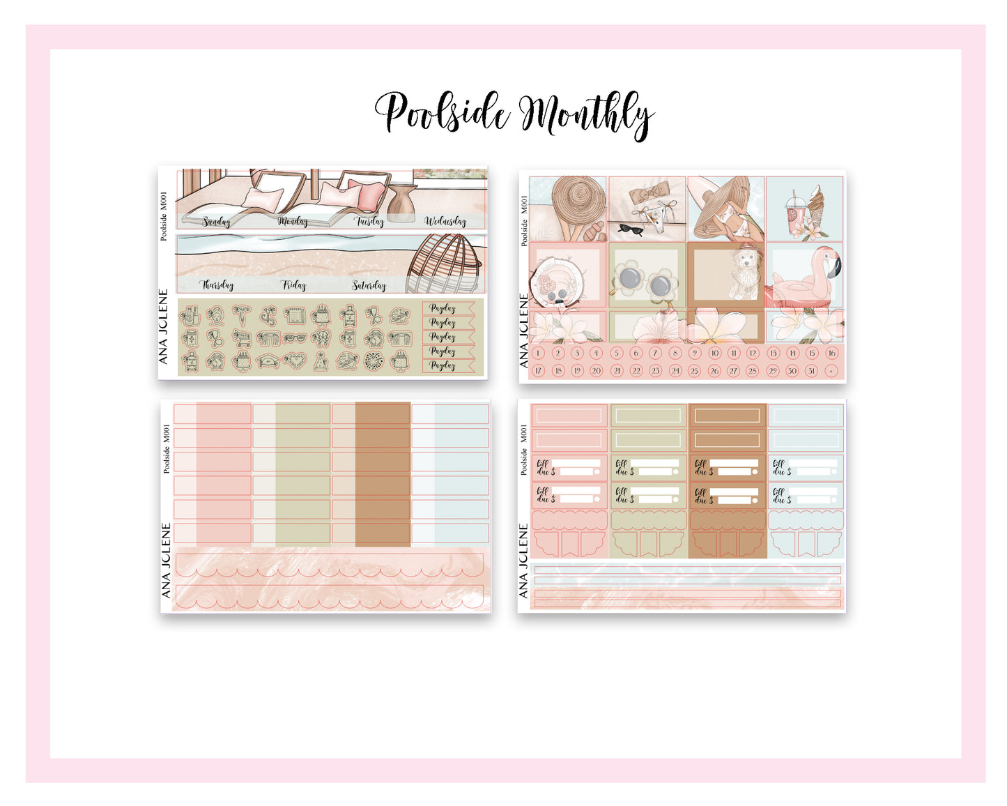 POOLSIDE Monthly Planner Sticker Kit (A5Wide)