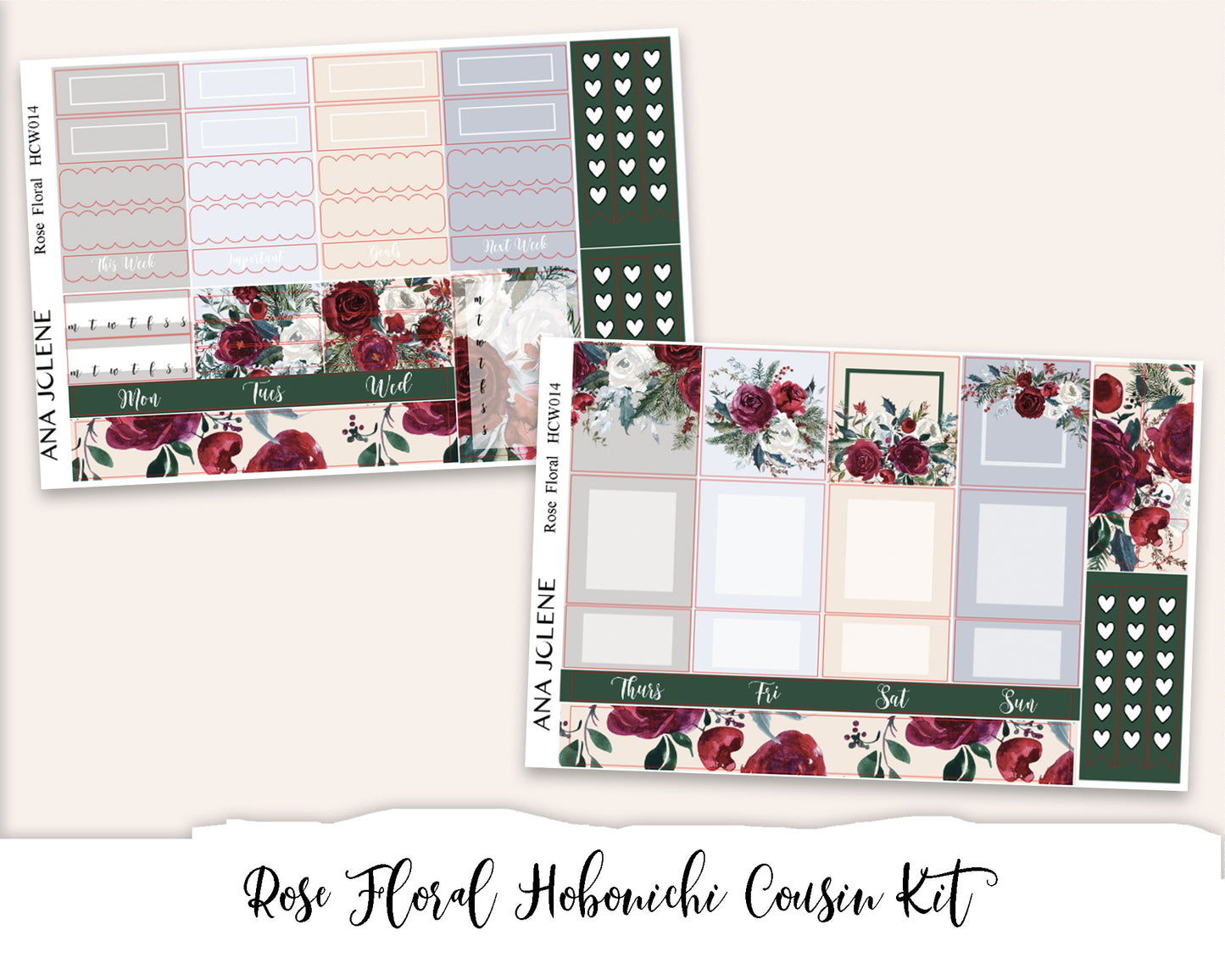 ROSE FLORAL Hobonichi Cousin Weekly Planner Sticker Kit