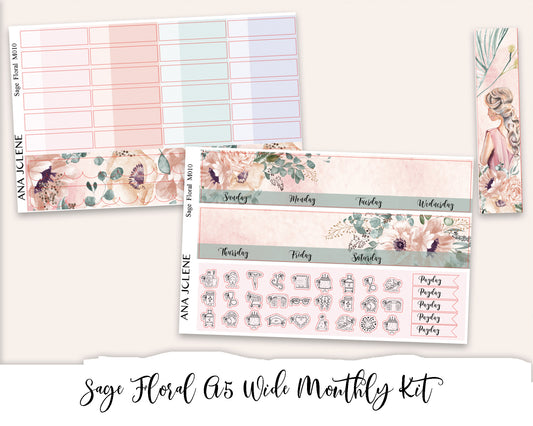 SAGE FLORAL Monthly Planner Sticker Kit (A5 Wide)