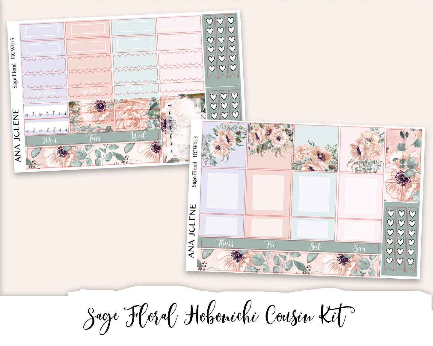 SAGE FLORAL Hobonichi Cousin Weekly Planner Sticker Kit