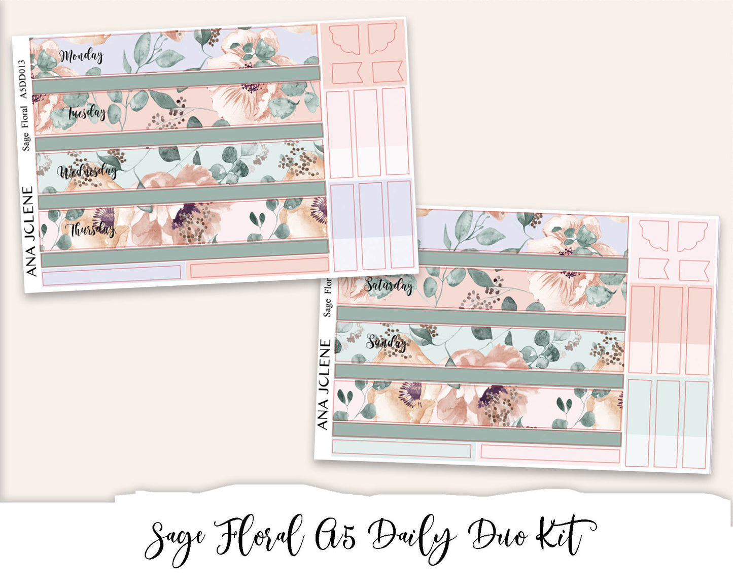 SAGE FLORAL EC A5 Daily Duo Planner Sticker Kit (Erin Condren)