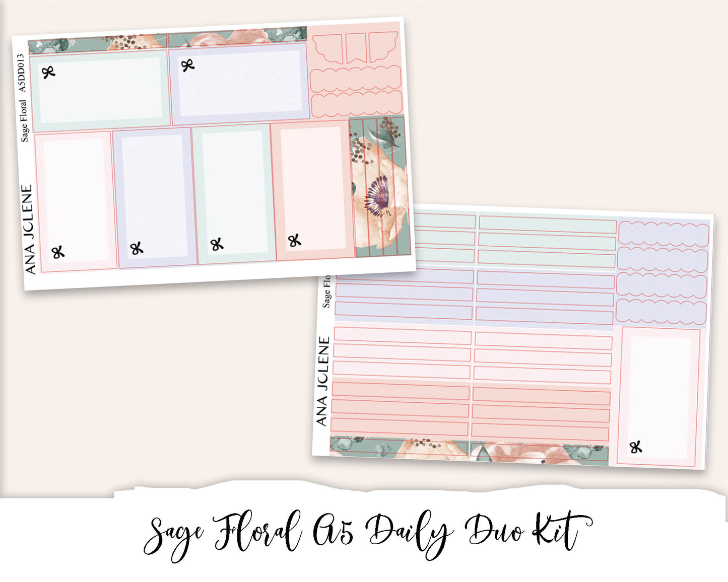 SAGE FLORAL EC A5 Daily Duo Planner Sticker Kit (Erin Condren)