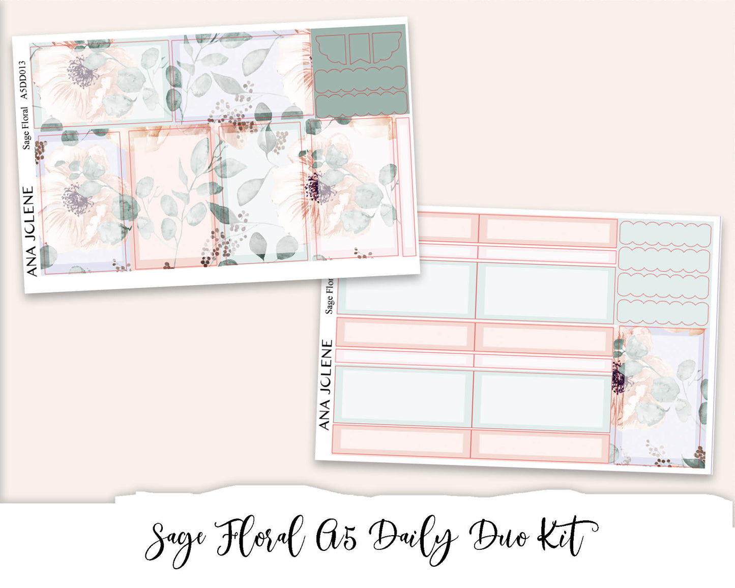 SAGE FLORAL EC A5 Daily Duo Planner Sticker Kit (Erin Condren)