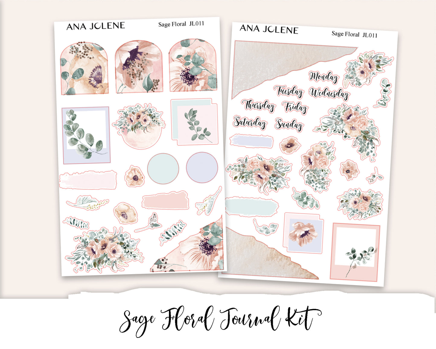 SAGE FLORAL Bullet Journaling Sticker Kit