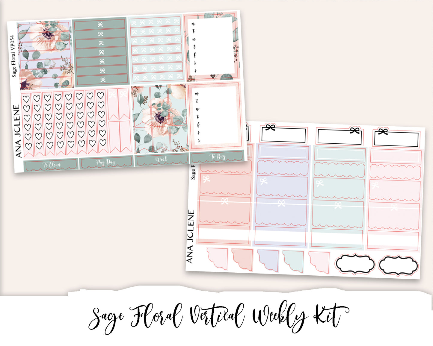 SAGE FLORAL Planner Sticker Kit (Vertical Weekly)
