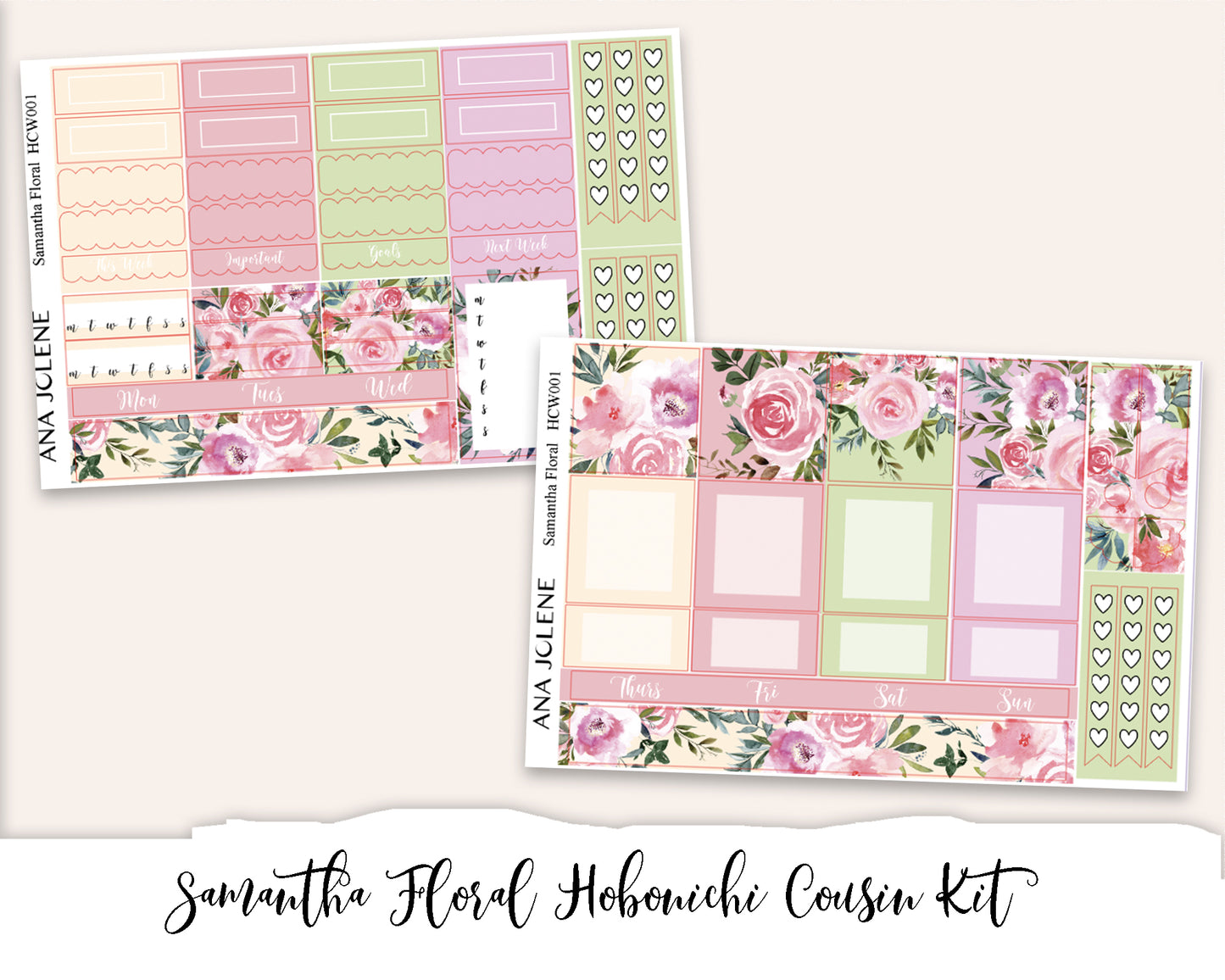 SAMANTHA FLORAL Hobonichi Cousin Weekly Planner Sticker Kit