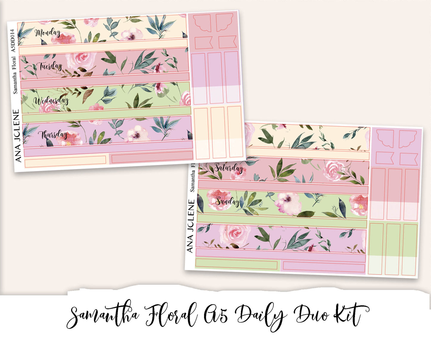SAMANTHA FLORAL EC A5 Daily Duo Planner Sticker Kit (Erin Condren)