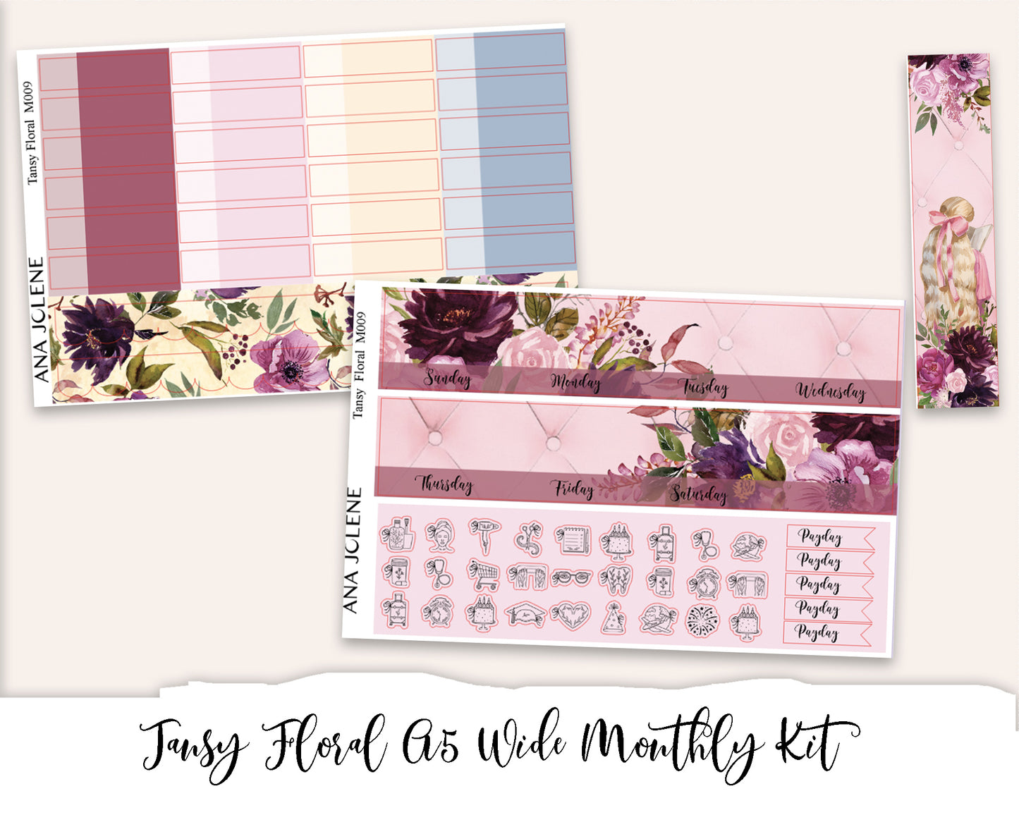 TANSY FLORAL Monthly Planner Sticker Kit (A5 Wide)