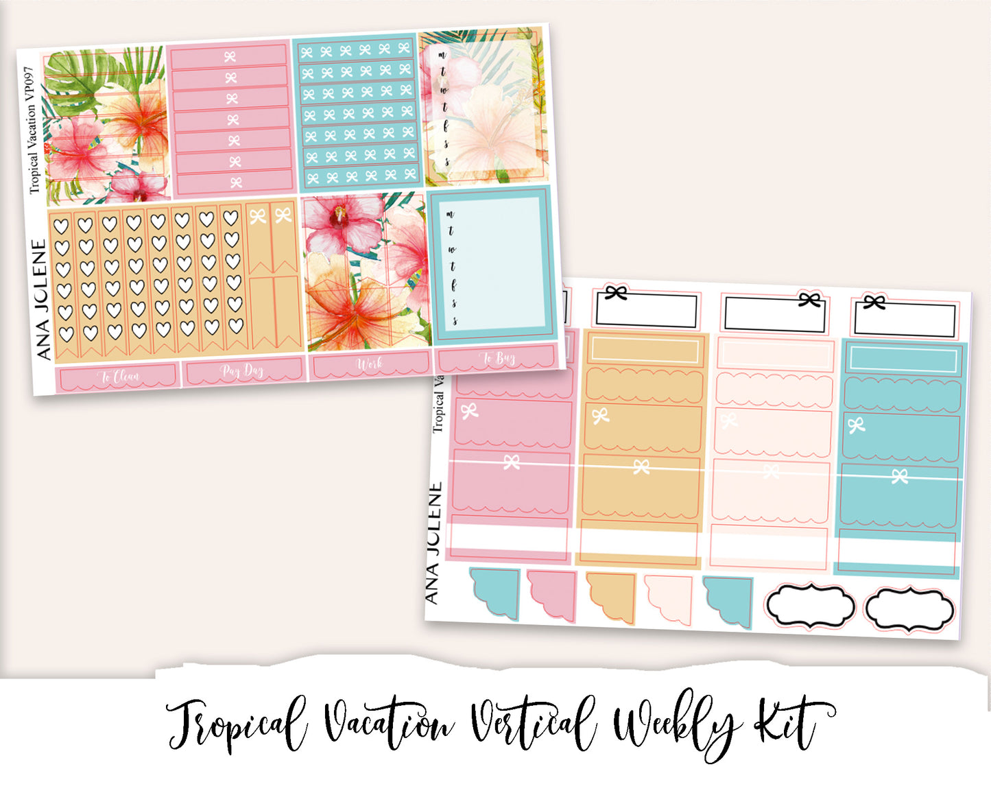 TROPICAL VACATION Planner Sticker Kit (Vertical Weekly)
