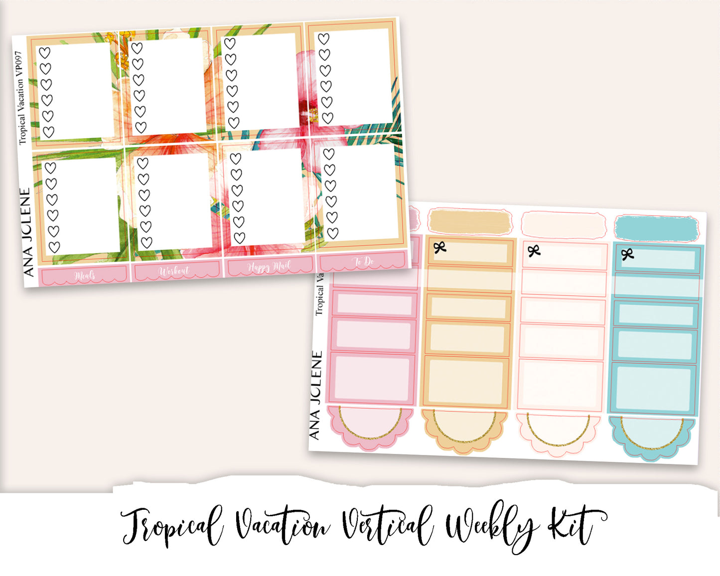 TROPICAL VACATION Planner Sticker Kit (Vertical Weekly)