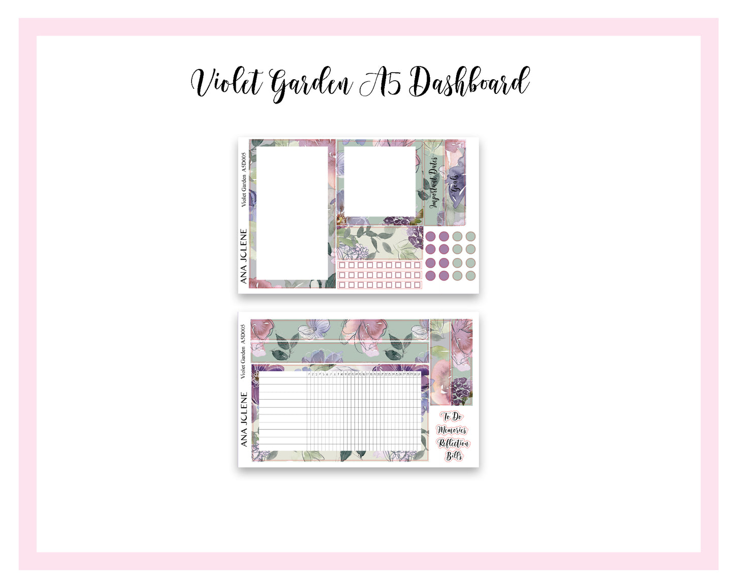 VIOLET GARDEN EC A5 Dashboard Planner Sticker Kit (Erin Condren Life Planner)