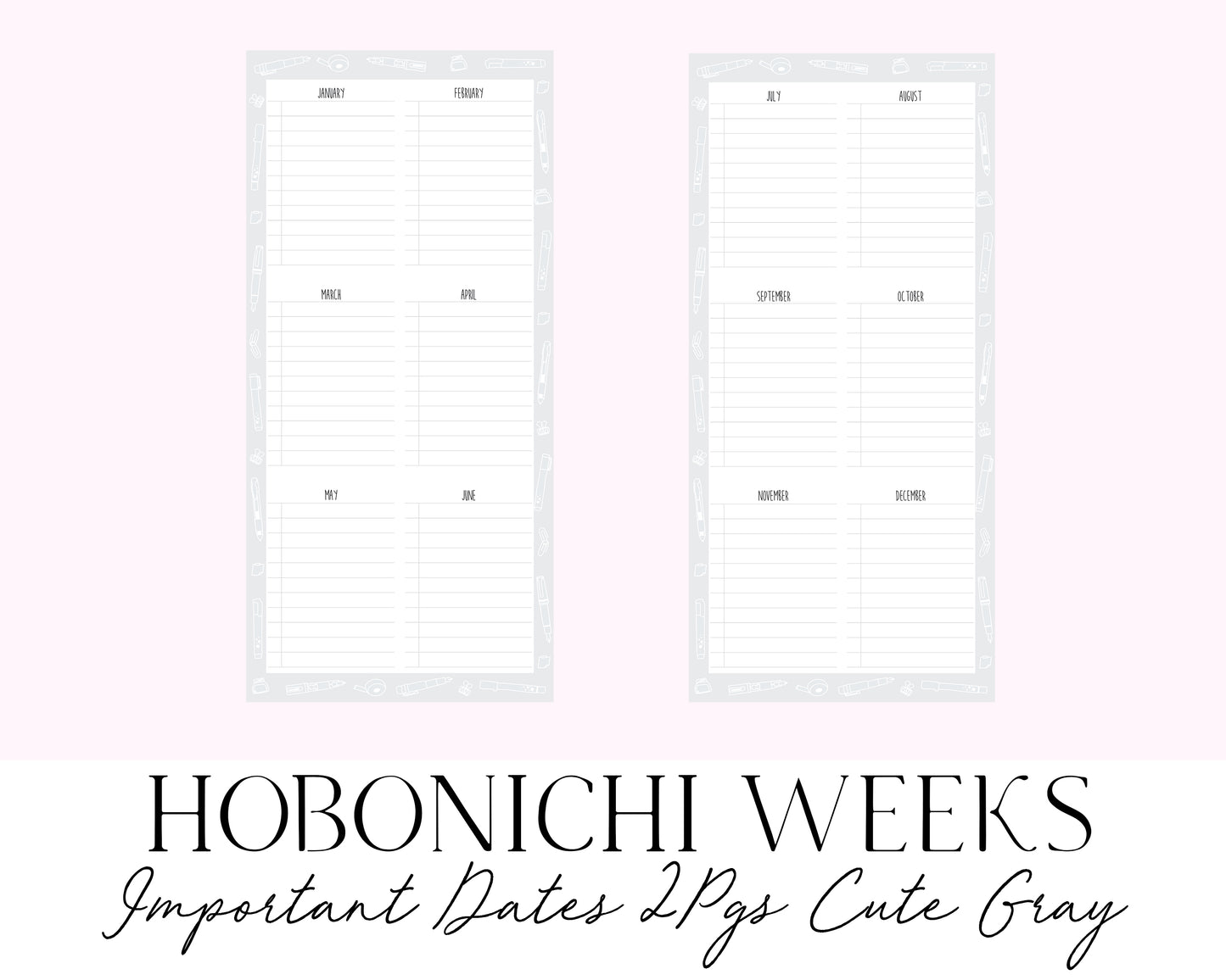 Hobonichi Weeks Important Dates 2 pgs Cute Gray (Full Page Printable Stickers)