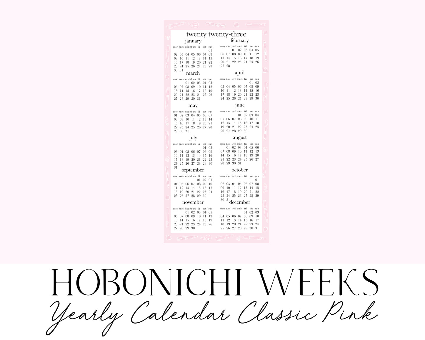 Hobonichi Weeks 2023 Yearly Calendar Classic Pink (Full Page Printable Stickers)
