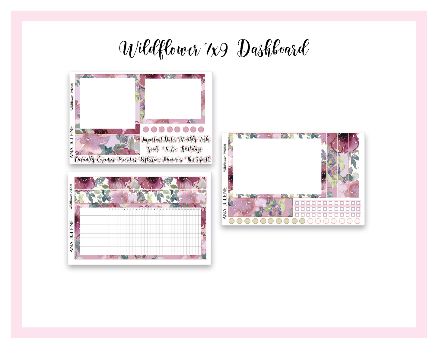 WILDFLOWER EC 7x9 Dashboard Planner Sticker Kit (Erin Condren Life Planner)