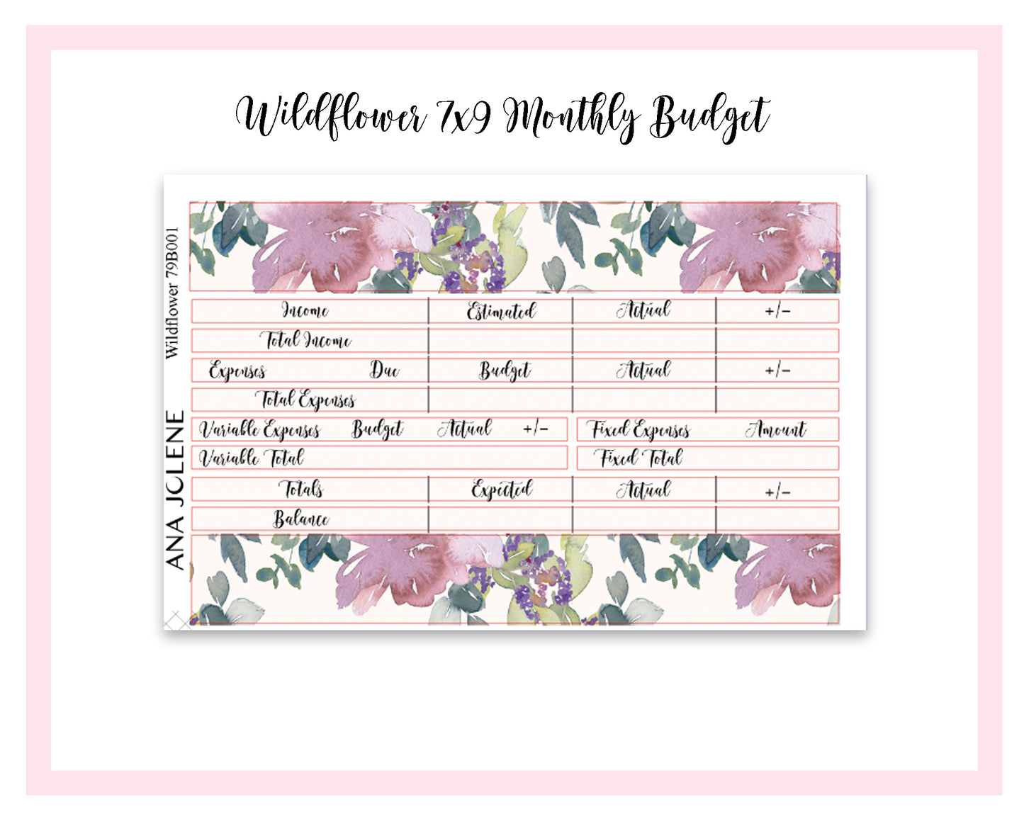 WILDFLOWER EC 7x9 Dashboard Planner Sticker Kit (Erin Condren Life Planner)