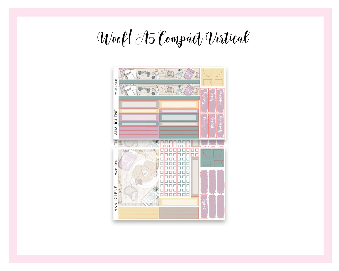 WOOF! EC A5 Compact Vertical Planner Sticker Kit (Erin Condren Life Planner)