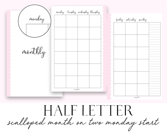 Half Letter Month On Two Pages MON Printable