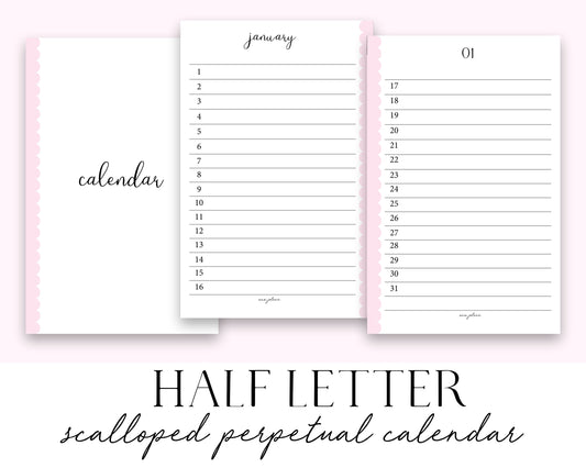 Half Letter Perpetual Calendar (A5 Rings) Printable