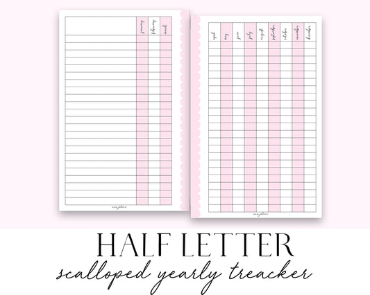 Half Letter Rings Yearly Tracker Printable