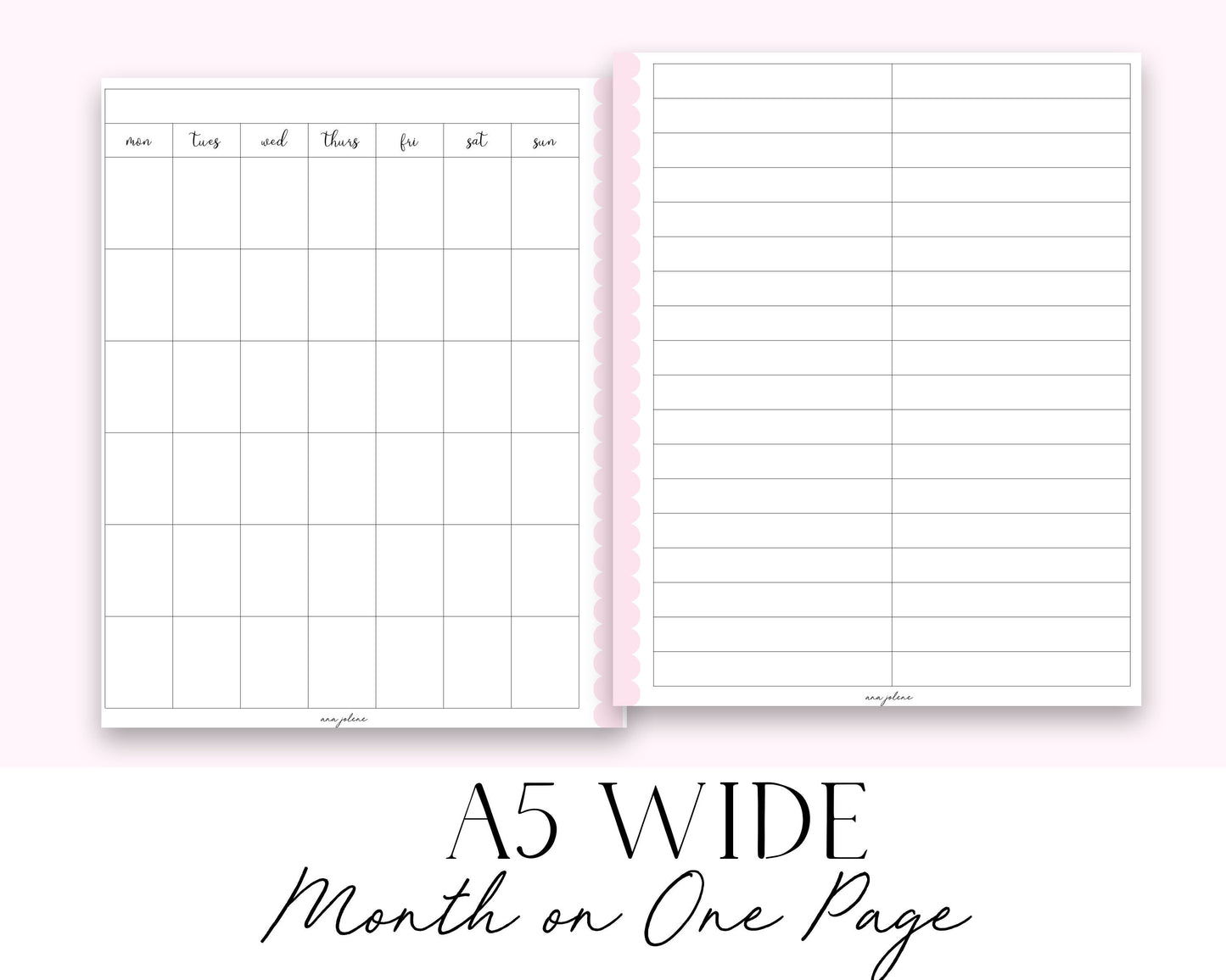 A5 Wide Month on One Page Printable