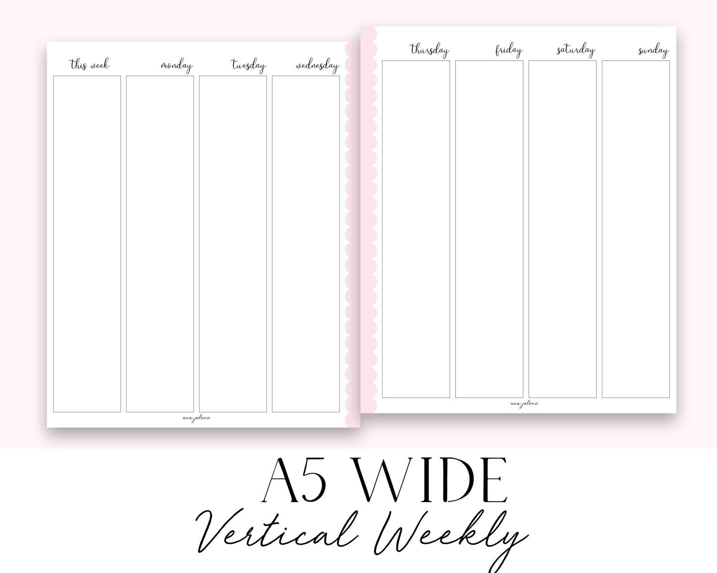 A5 Wide Vertical Weekly Printable