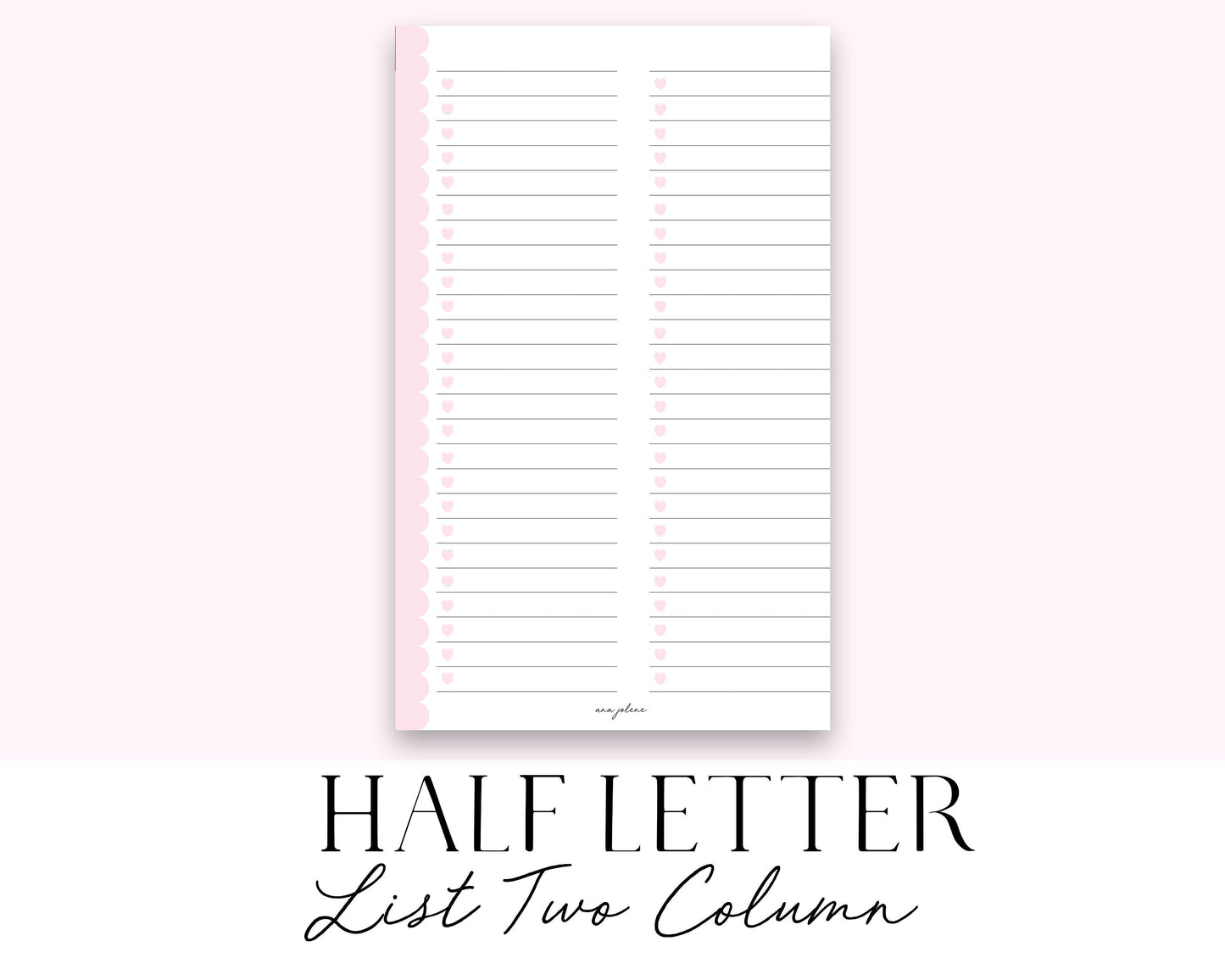 Half Letter List Two Column (Junior Discbound/A5 Rings) Printable