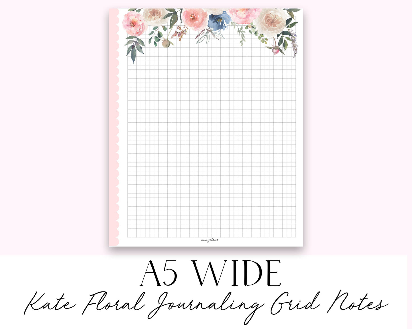 A5 Wide Kate Floral Journaling Grid Notes Printable