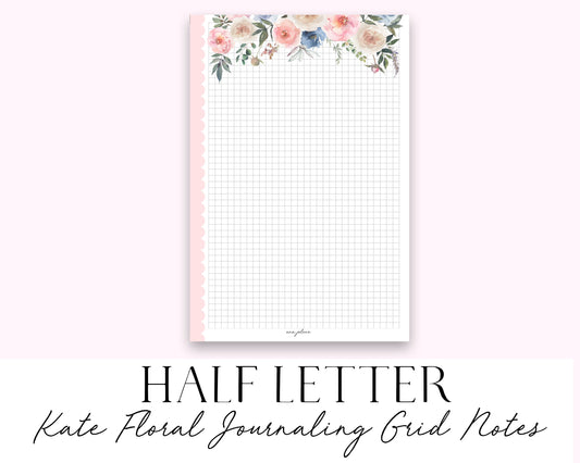 Half Letter Kate Floral Journaling Grid Notes (Junior Discbound/A5 Rings) Printable