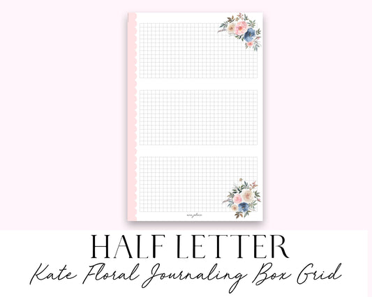 Half Letter Kate Floral Journaling Box Grid (Junior Discbound/A5 Rings) Printable