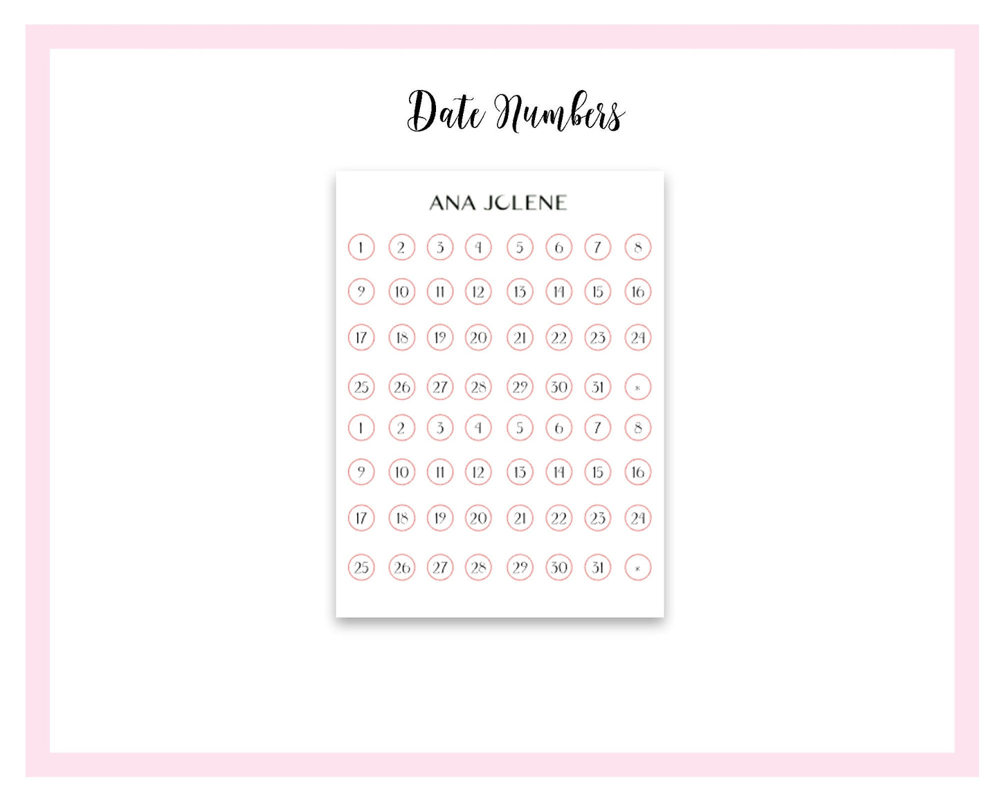 Date Number Stickers for Planners and Bullet Journal