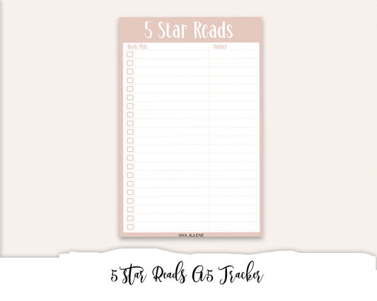 5 Star Reads Tracker Full Page Sticker - A5 Reading Journal