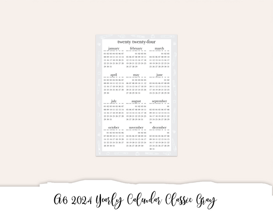 A6 2024 Yearly Calendar Classic Gray (Full Page Printable Stickers)
