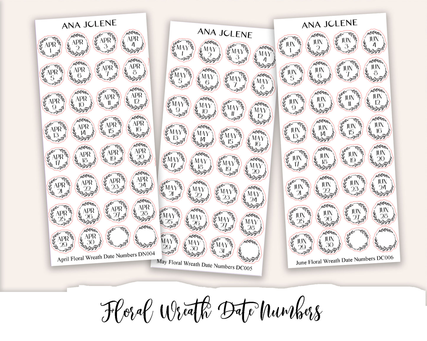 Floral Wreath Date Numbers