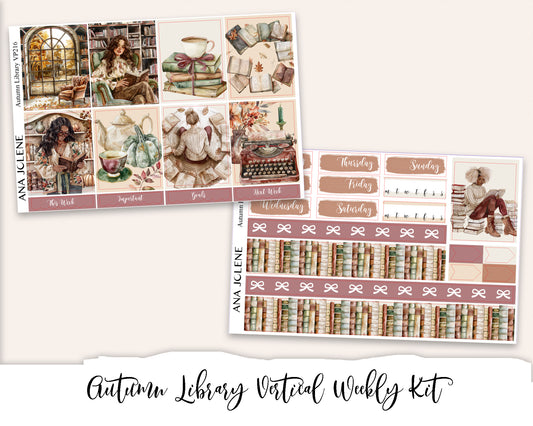 AUTUMN LIBRARY Planner Sticker Kit (Vertical Weekly)