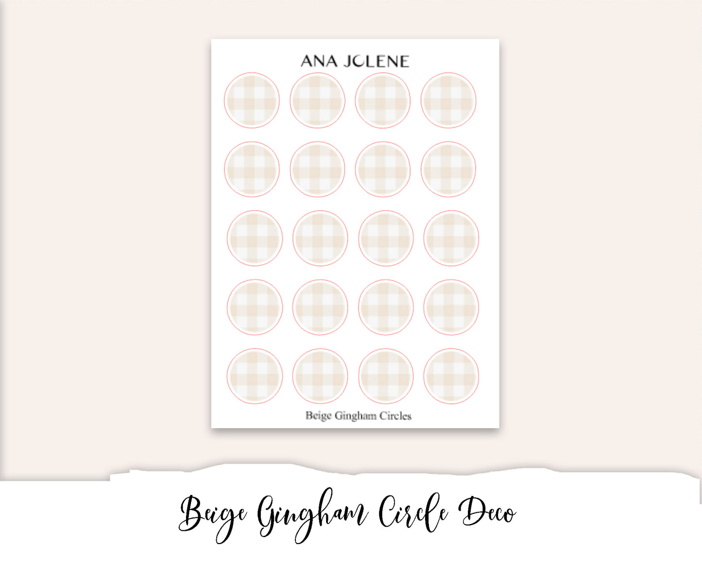 BEIGE GINGHAM CIRCLE Deco Stickers