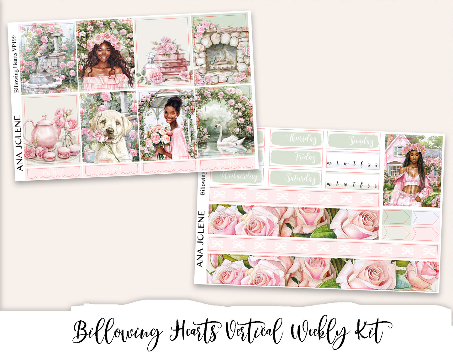 BILLOWING HEARTS Planner Sticker Kit (Vertical Weekly)