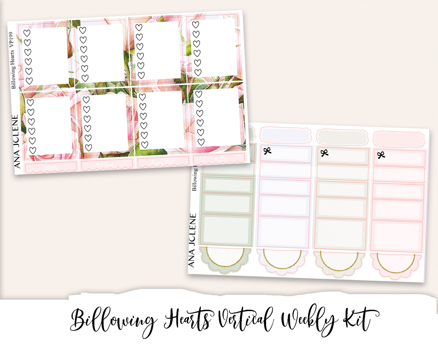 BILLOWING HEARTS Planner Sticker Kit (Vertical Weekly)