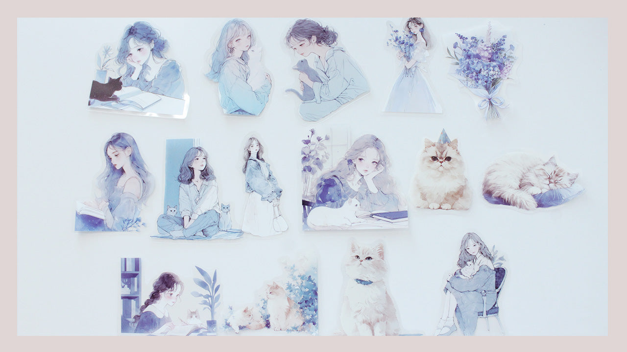 Cat and Fashion Girl Diecut Sticker Pack