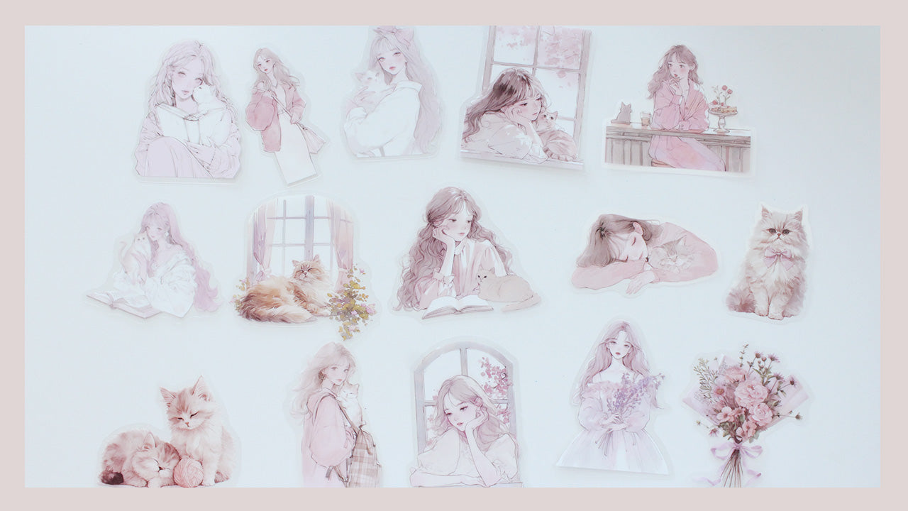 Cat and Fashion Girl Diecut Sticker Pack