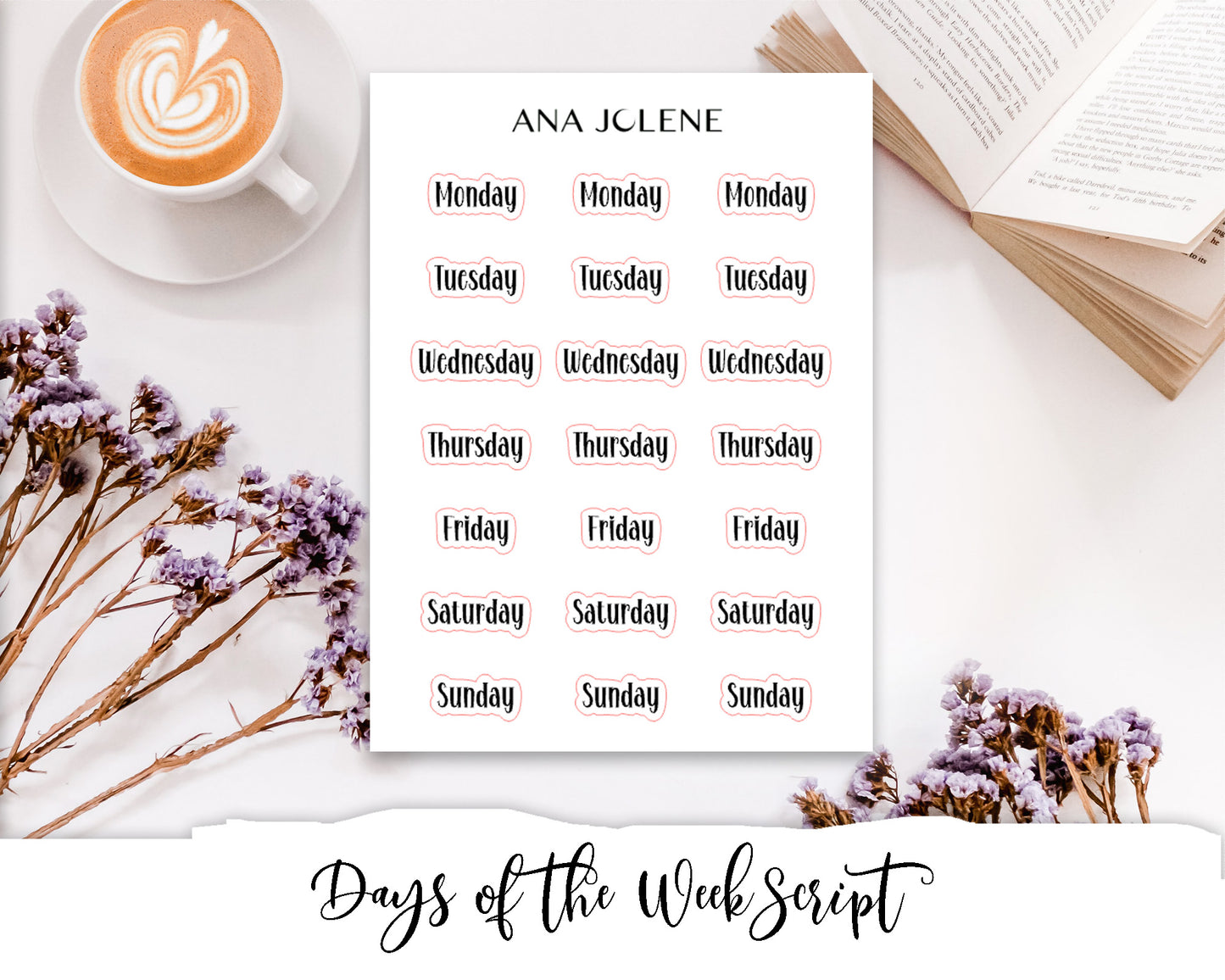 Days of the Week Script Stickers