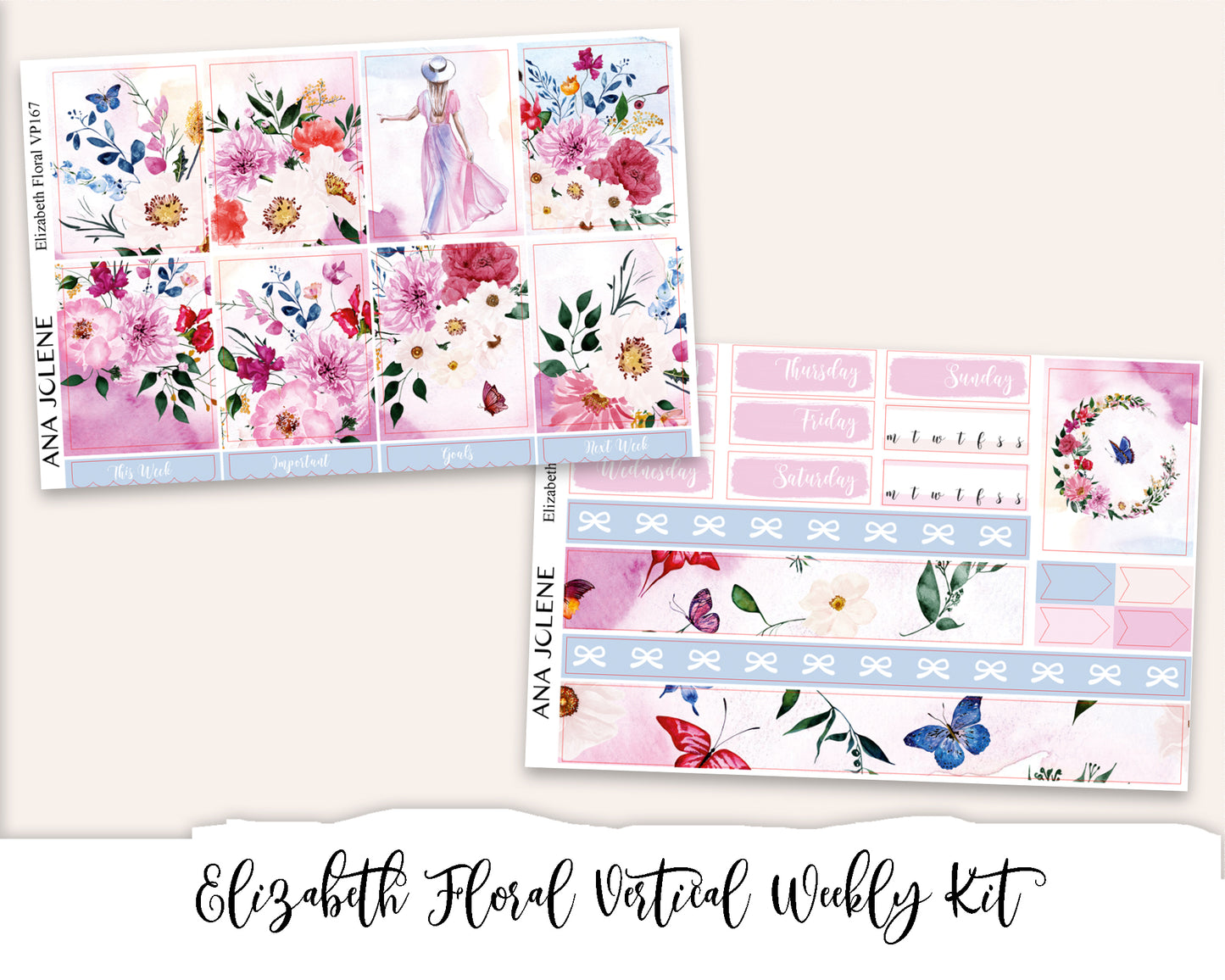 ELIZABETH FLORAL Planner Sticker Kit (Vertical Weekly)