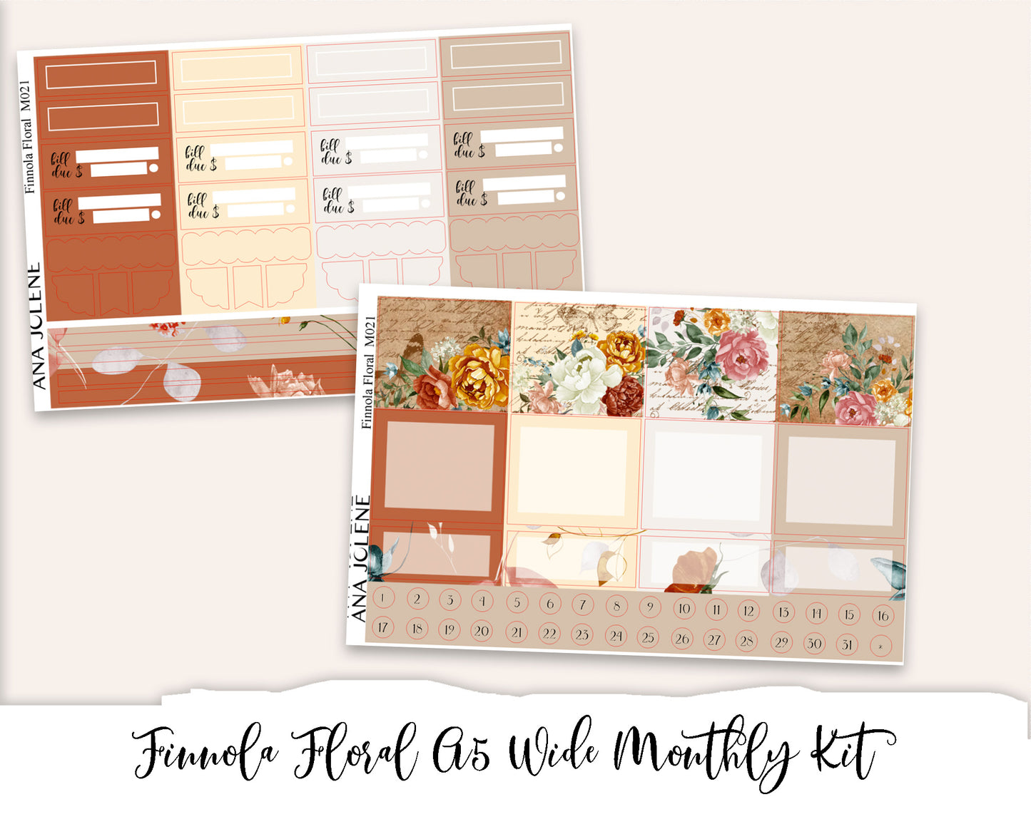 FINNOLA FLORAL Monthly Planner Sticker Kit (A5Wide)