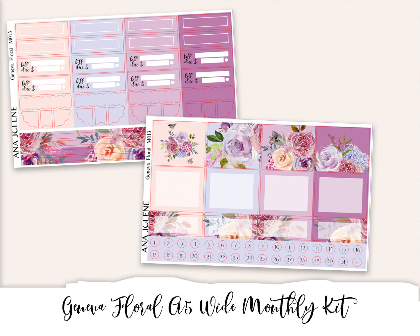 GENEVA  FLORAL Monthly Planner Sticker Kit (A5 Wide)