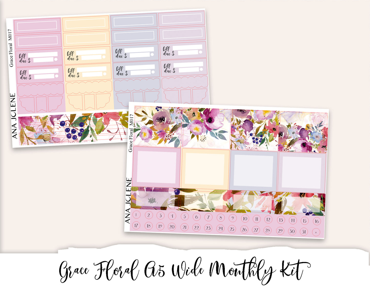 GRACE FLORAL Monthly Planner Sticker Kit (A5Wide)