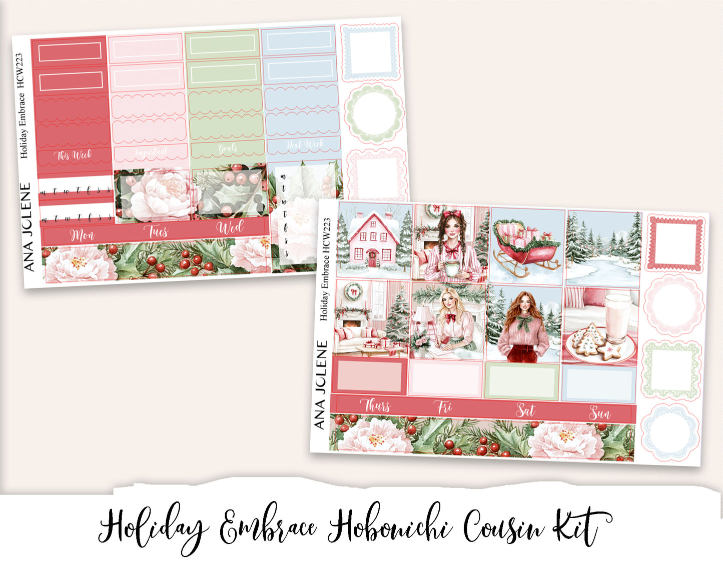 HOLIDAY EMBRACE  Hobonichi Cousin Weekly Planner Sticker Kit
